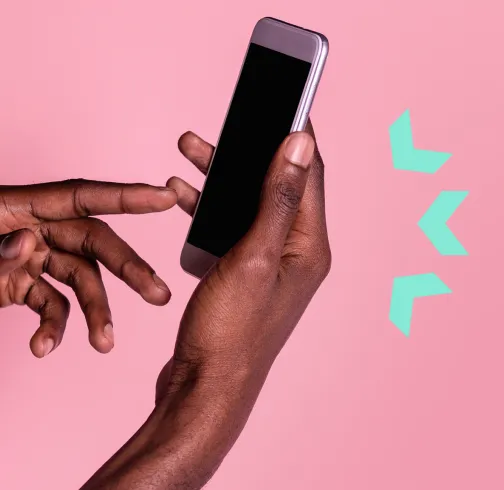 Hand with phone contact us